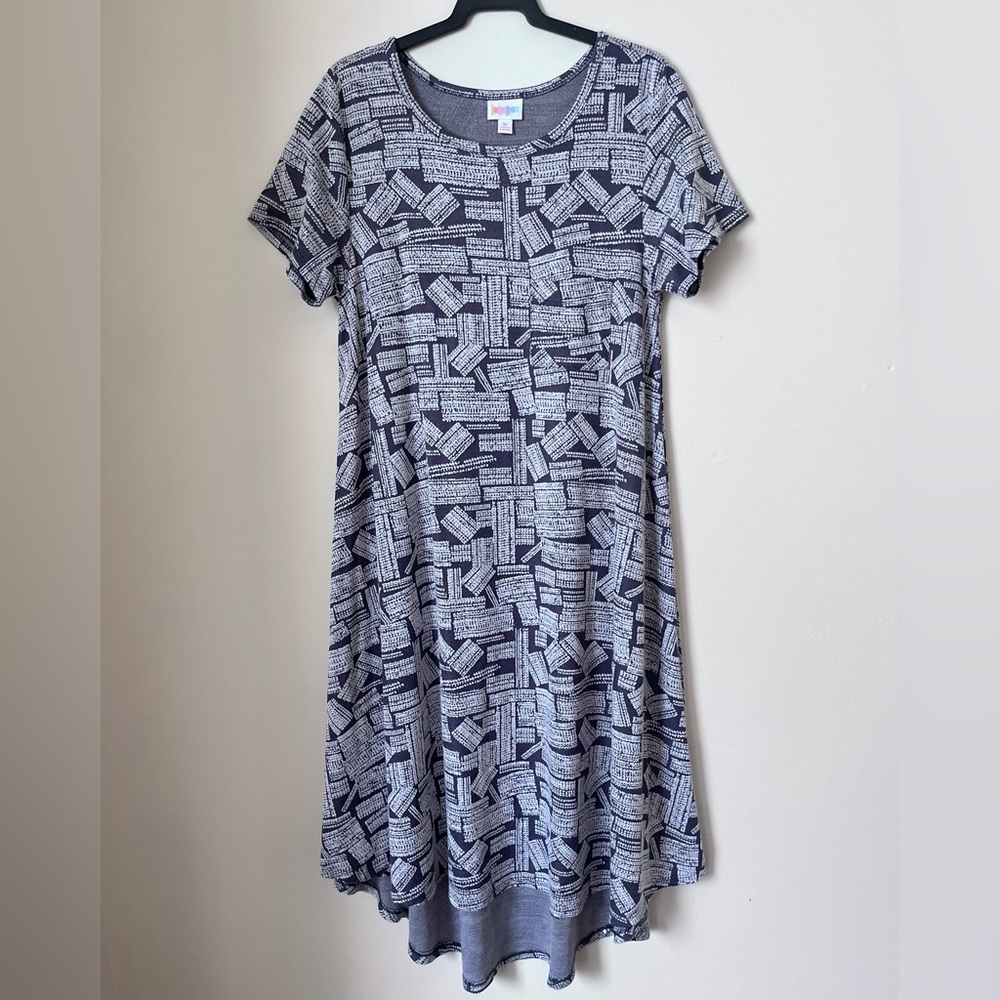 LuLaRoe Blue and White Patterned Midi casual summer Dress size M